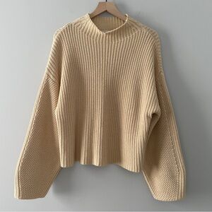 Moussy Vintage Ribbed Mockneck Chunky Oversized Sweater Light Yellow Free Size